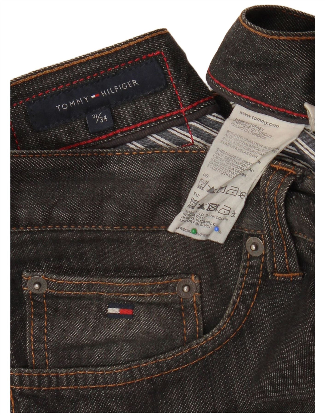 TOMMY HILFIGER Jean Droit Homme W31 L28 Gris Coton