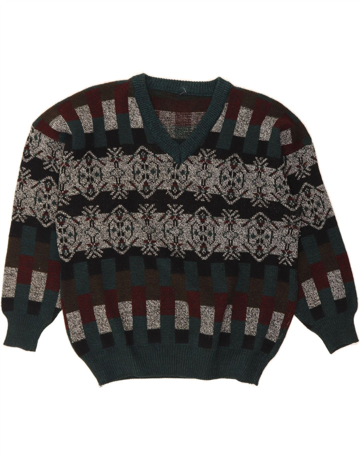 VINTAGE Mens V-Neck Jumper Sweater Large Multicoloured Fair Isle Vintage Vintage and Second-Hand Vintage from Messina Hembry 
