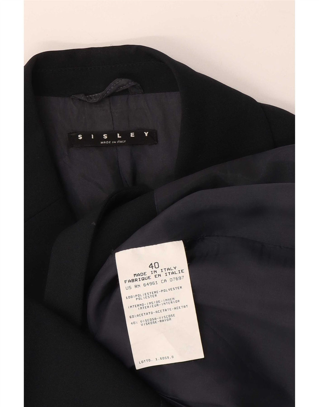 Sisley Veste Blazer 3 Boutons Femme IT 40 Petit Bleu Marine Polyester