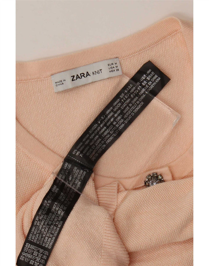 Zara Cardigan Femme Pull UK 12 Viscose Rose Moyen