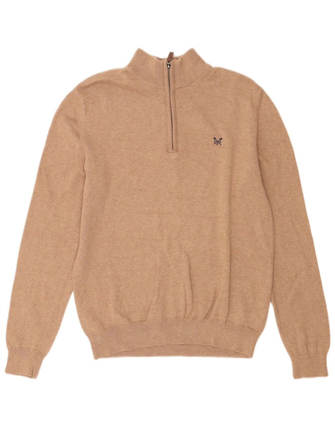 Crew Clothing Pull à col zippé pour homme en coton marron moyen