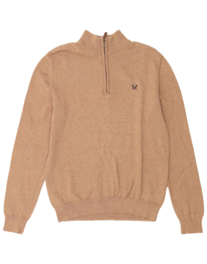 Crew Clothing Pull à col zippé pour homme en coton marron moyen