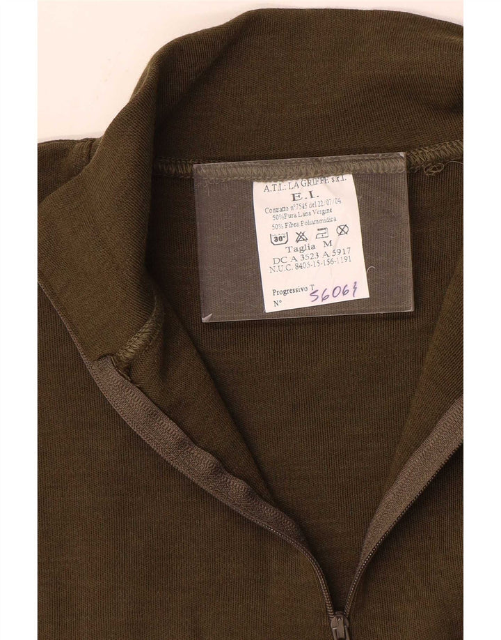 vintage Homme Zip Neck Jumper Pull Moyen Kaki Polyamide