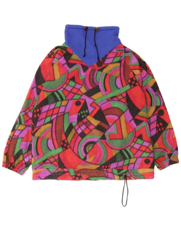 vintage Mens Loose Fit Fleece Jumper Petit Multicolore Géométrique