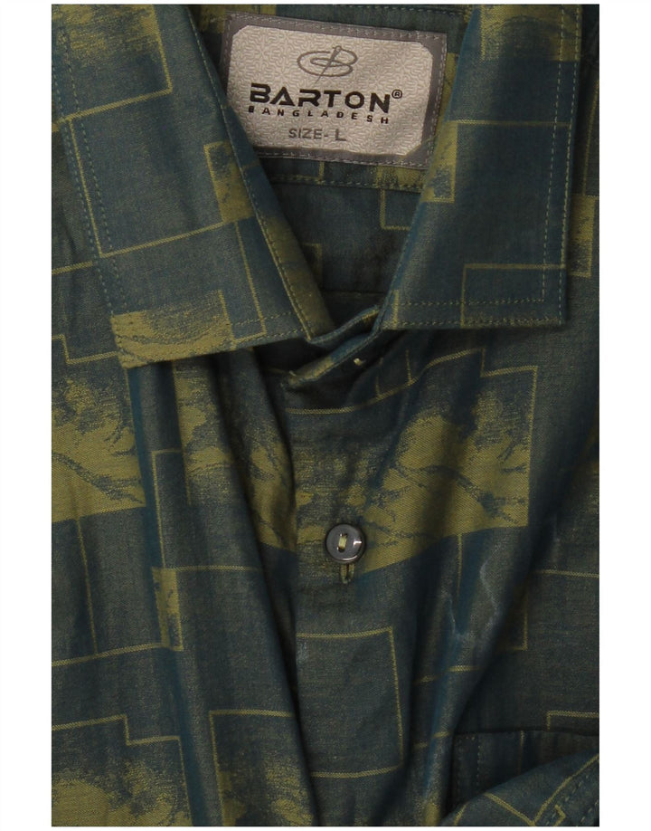 VINTAGE Chemise Homme Grand Vert Géométrique