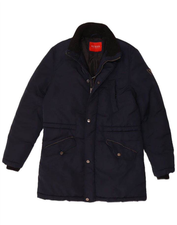 Guess Manteau rembourré pour homme UK 40 Large Bleu Marine Polyester