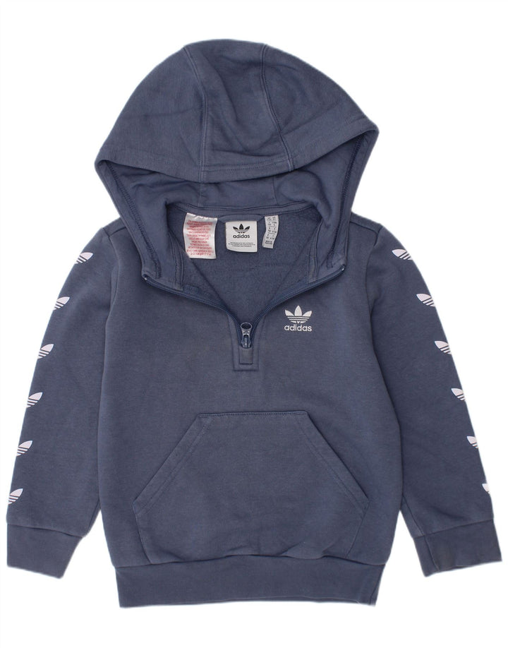 Adidas Pull à capuche graphique avec col zippé pour garçon 4-5 ans Bleu Coton