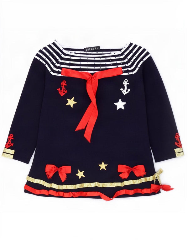 vintage Femmes Graphique Off Épaule Top UK 10 Petit Bleu Marine Nautique