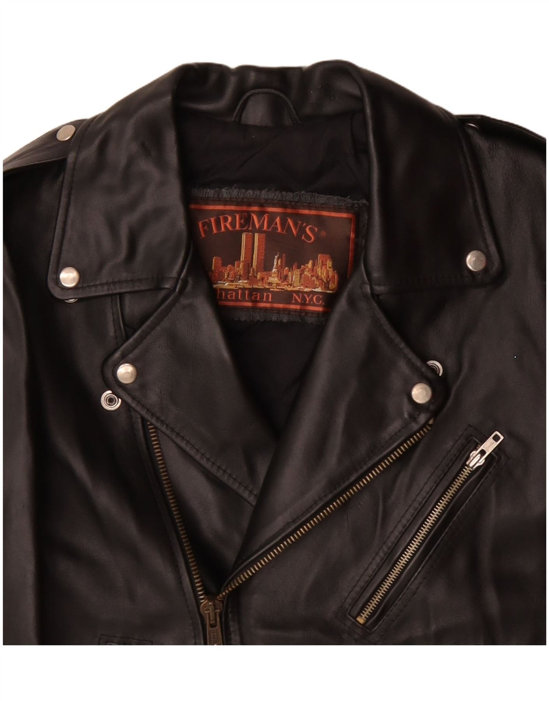 MANHATTAN Veste de motard en cuir pour homme UK 38 Cuir noir moyen