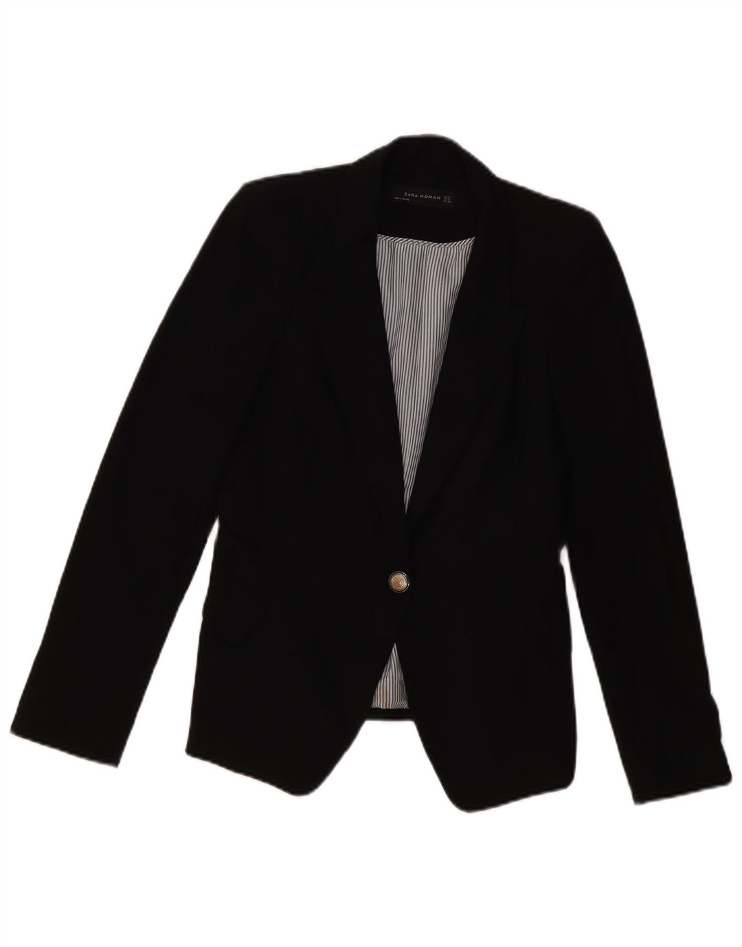 ZARA Femme 1 Bouton Blazer Veste UK 10 Petit Noir Polyester