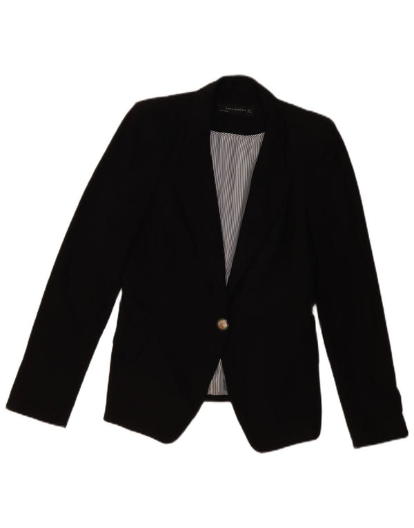 ZARA Femme 1 Bouton Blazer Veste UK 10 Petit Noir Polyester