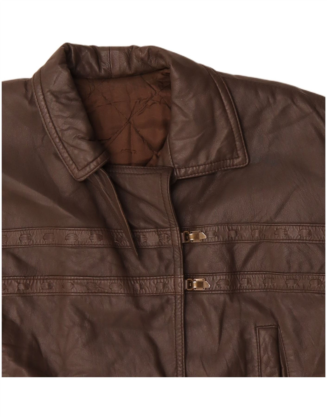 VINTAGE Veste en cuir femme UK 18 XL Marron