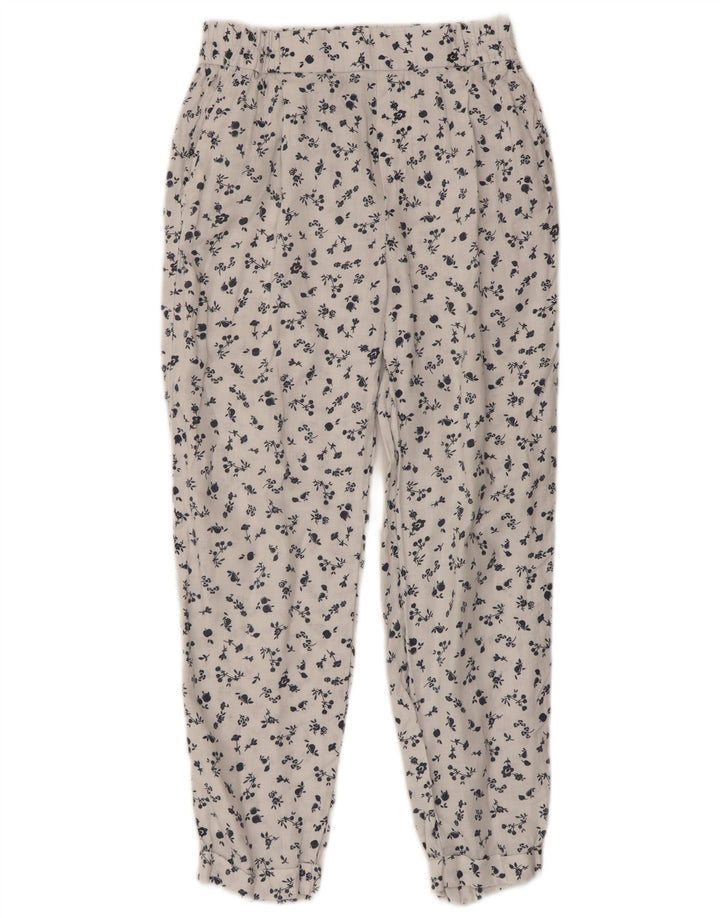 BENETTON Pantalon court fuselé pour femme W26 L23 Lin floral blanc