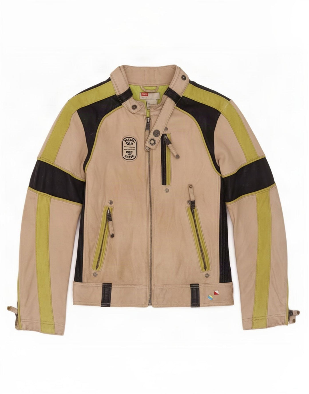 Diesel Veste Racer en cuir pour garçon 10-11 ans Beige moyen colour block