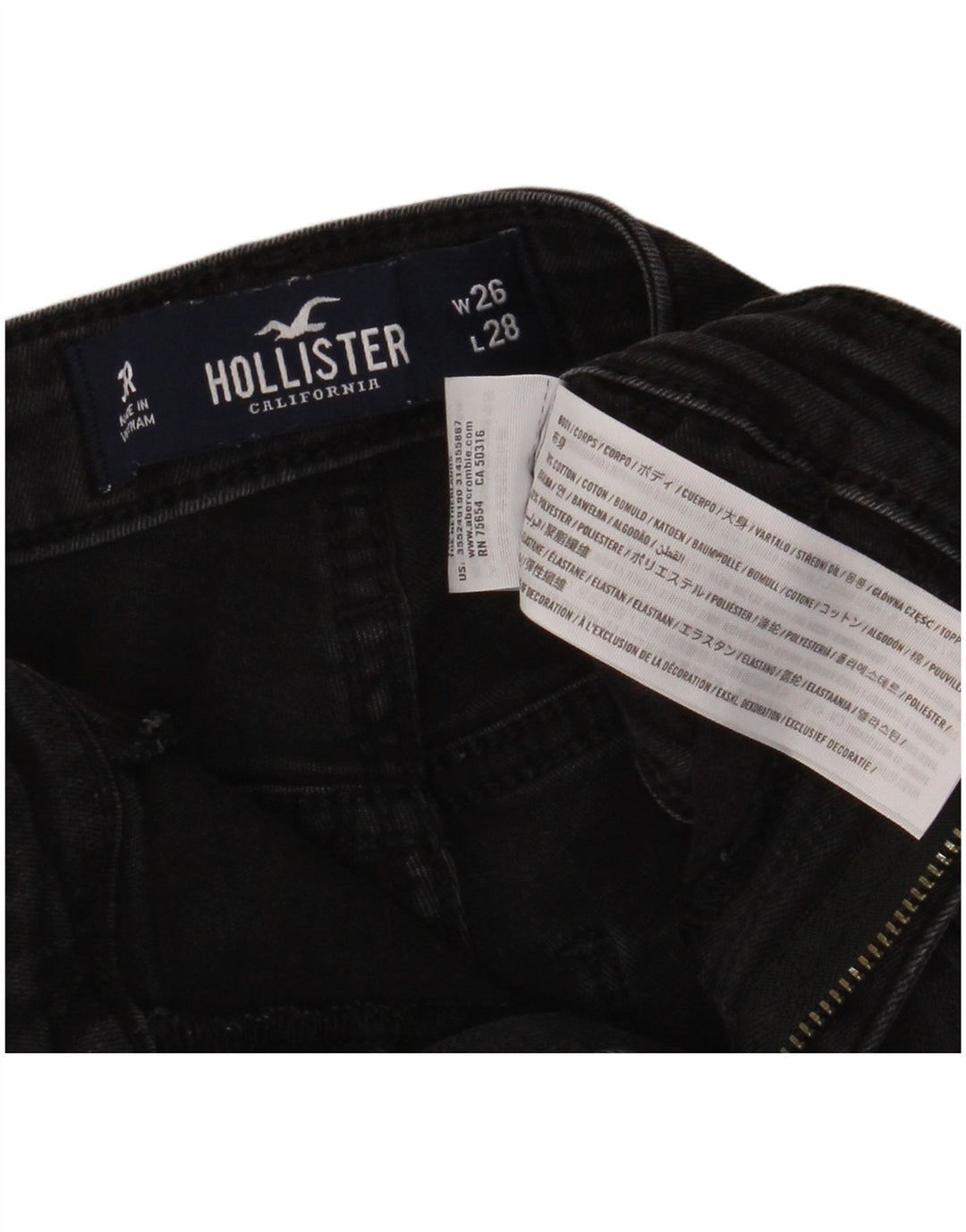 HOLLISTER Jean skinny taille haute W26 L28 pour femme en coton noir