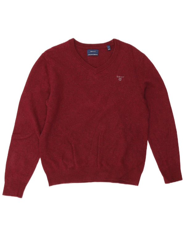 Gant Pull col en V pour femme UK 14 Large en laine d'agneau bordeaux