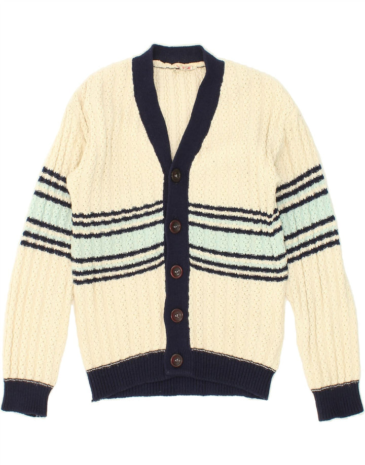 VINTAGE Boys Cardigan Sweater 14-15 Years Off White Striped Acrylic Vintage Vintage and Second-Hand Vintage from Messina Hembry 