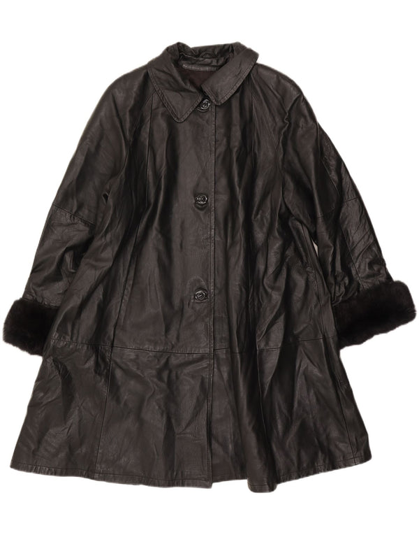 manteau en cuir femme vintage IT 46 Grand Noir