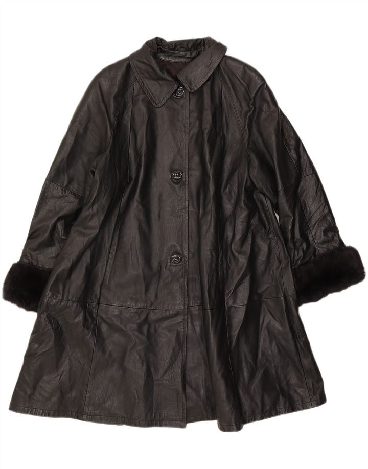 manteau en cuir femme vintage IT 46 Grand Noir