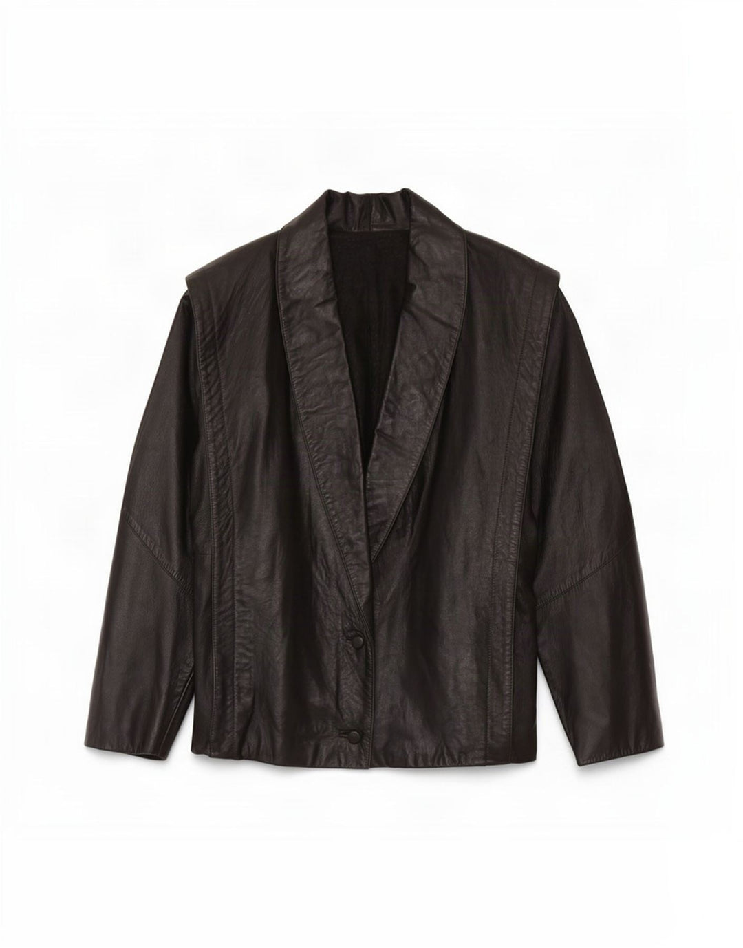 vintage Femmes 3/4 Manches Veste en cuir surdimensionnée UK 16 Grand Noir