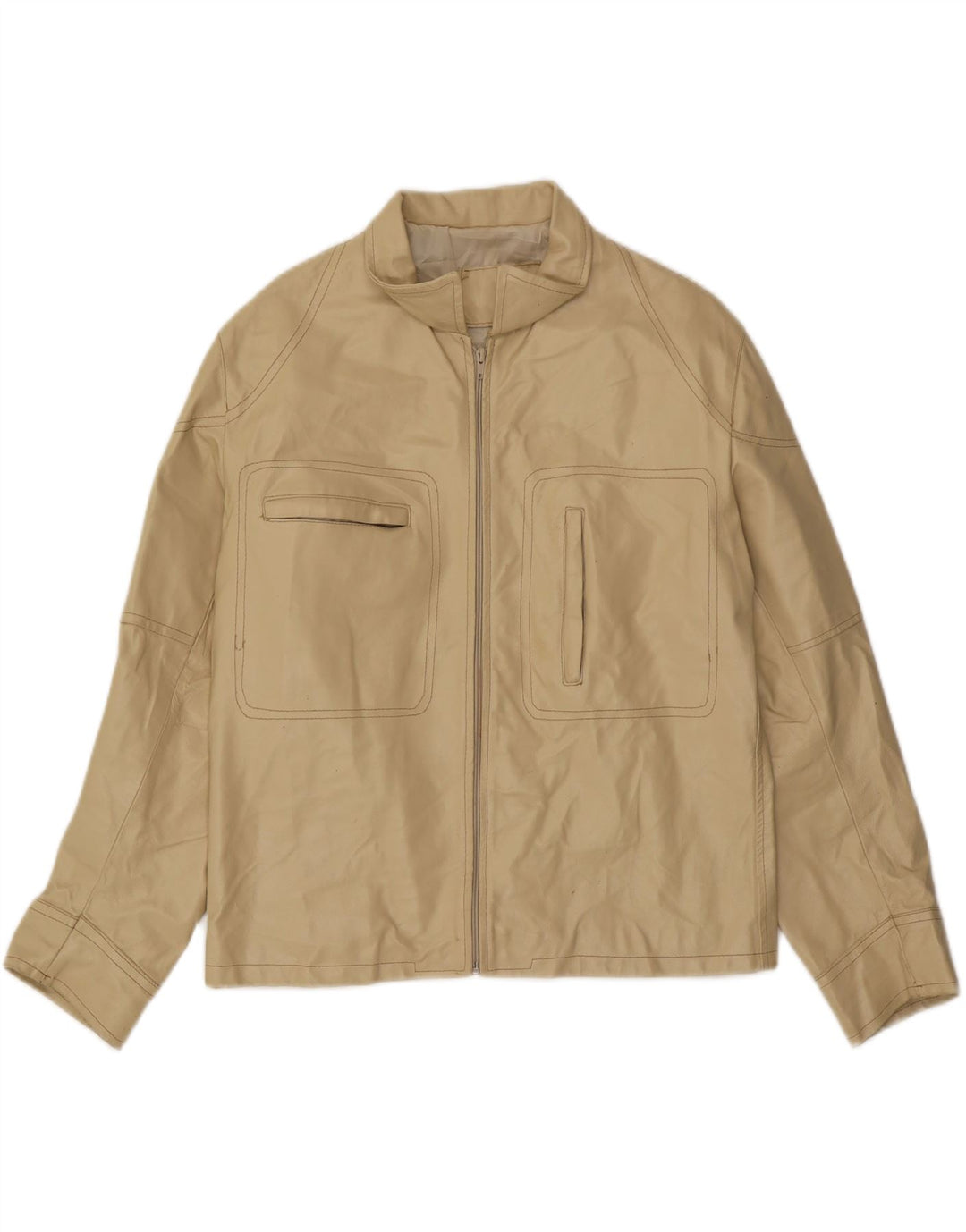 VINTAGE Veste en cuir homme UK 40 Grand cuir beige