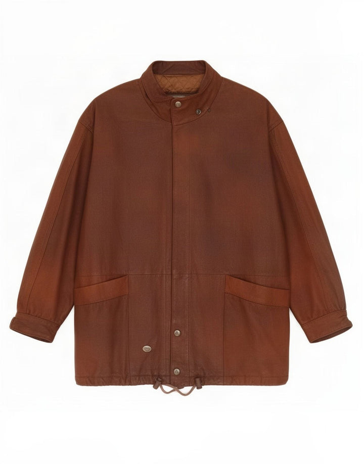 veste en cuir femme vintage UK 16 Grand Brun