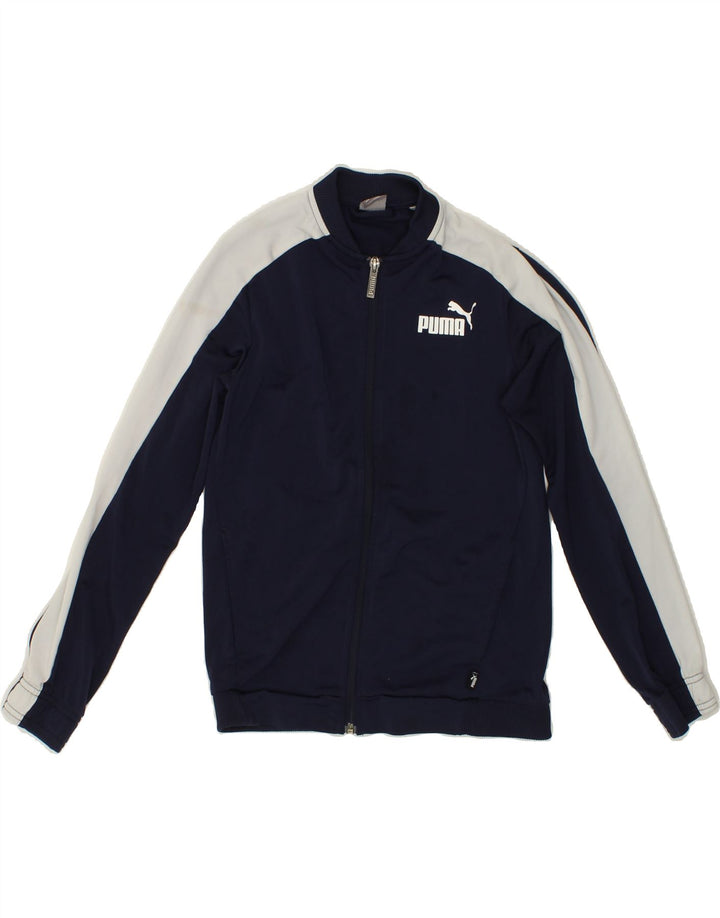 PUMA Boys Tracksuit Top Jacket 11-12 Years Navy Blue Colourblock Polyester Vintage Puma and Second-Hand Puma from Messina Hembry 