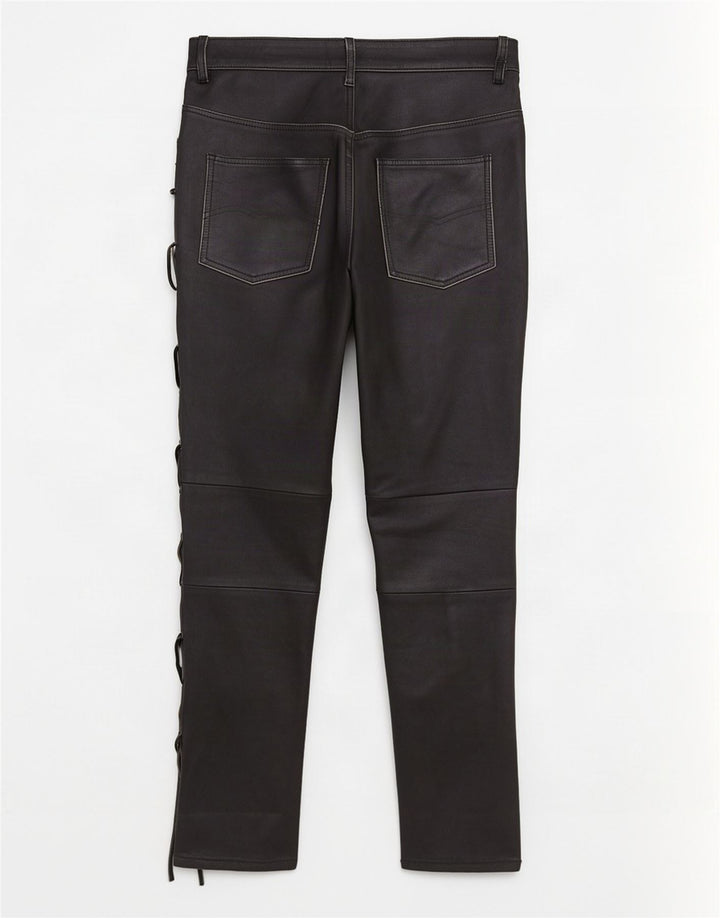 Pantalon en cuir droit femme vintage EU 38 Moyen W30 L28 Noir