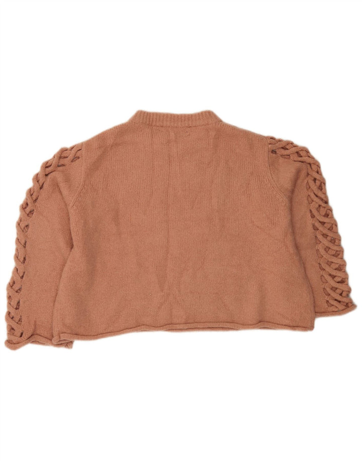 Zara Pull court à col rond pour femme UK 12 Orange moyen Polyester