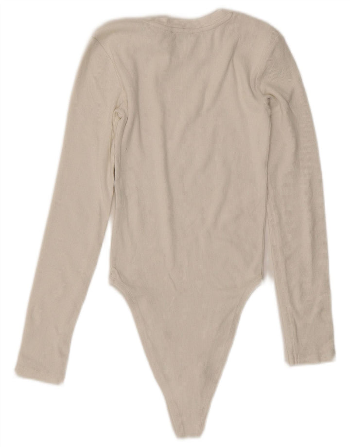 ZARA Body à manches longues pour femme UK 8 Small Blanc Coton
