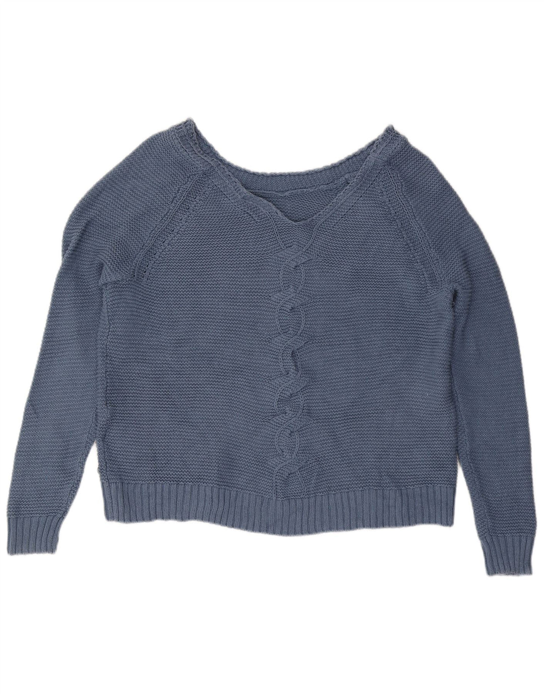 Roxy Pull court surdimensionné à col en V pour femme UK 16 Large Bleu Coton