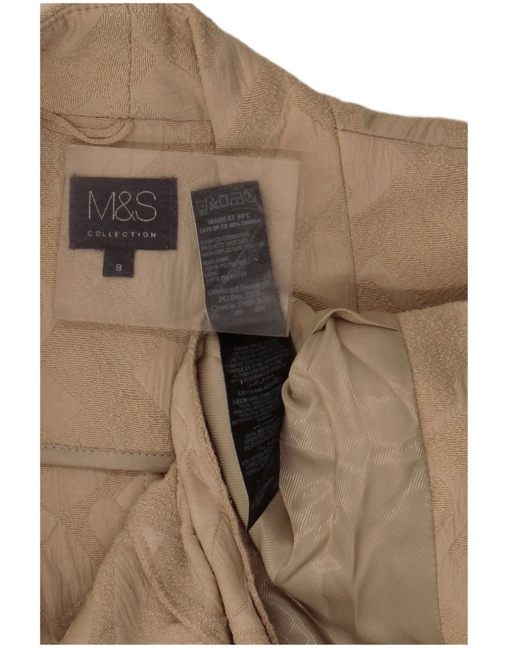 Marks & Spencer Veste Blazer Ouverte Femme UK 8 Petit Beige Géométrique