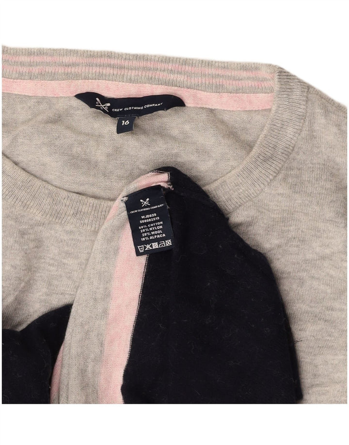 CREW CLOTHING Pull à col rond pour femme UK 16 Large Gris Colorblock