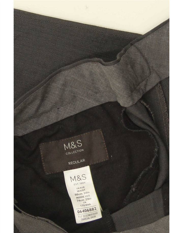 Marks & Spencer Pantalon de costume droit pour homme W34 L29 Gris Polyester