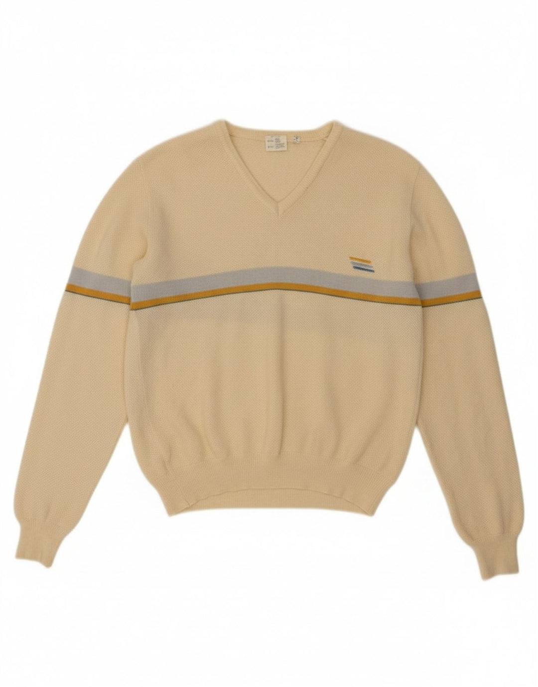 VINTAGE Womens V-Neck Jumper Sweater UK 12 Medium Beige Wool