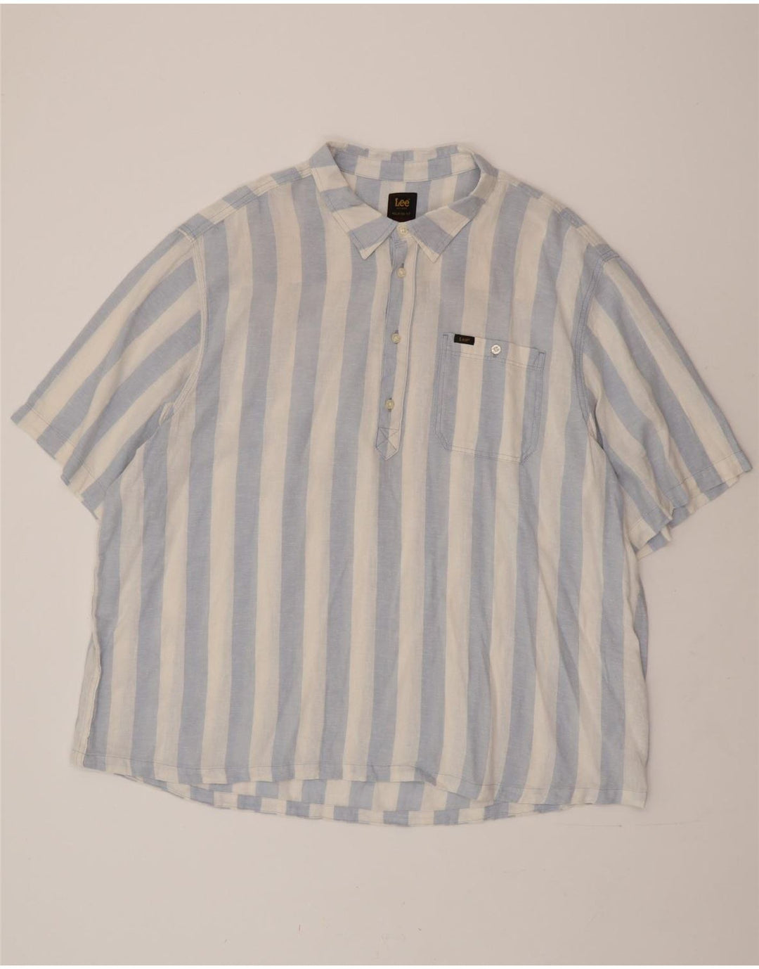LEE Chemise pull à manches courtes pour homme, coupe décontractée, en lin rayé bleu 2XL