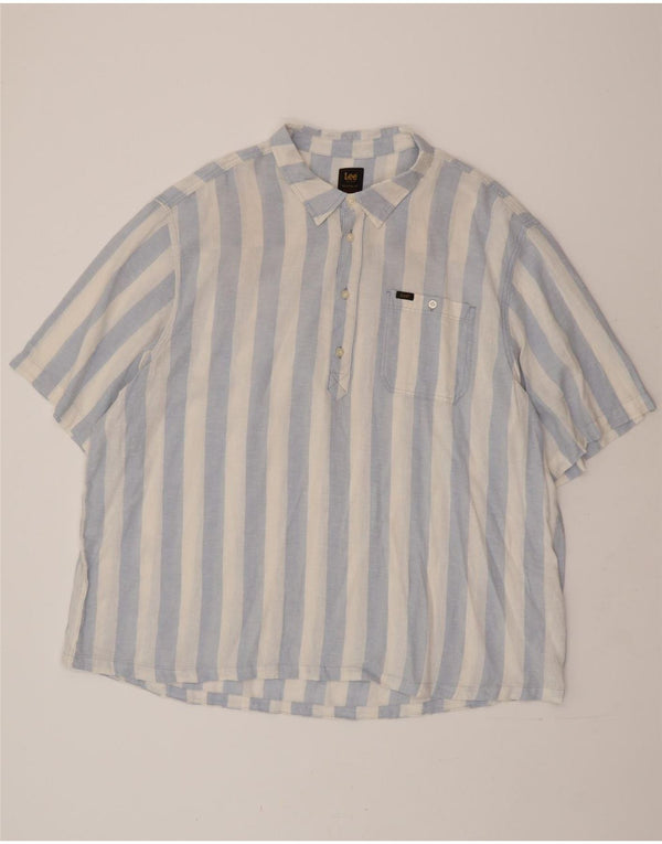 LEE Chemise pull à manches courtes pour homme, coupe décontractée, en lin rayé bleu 2XL