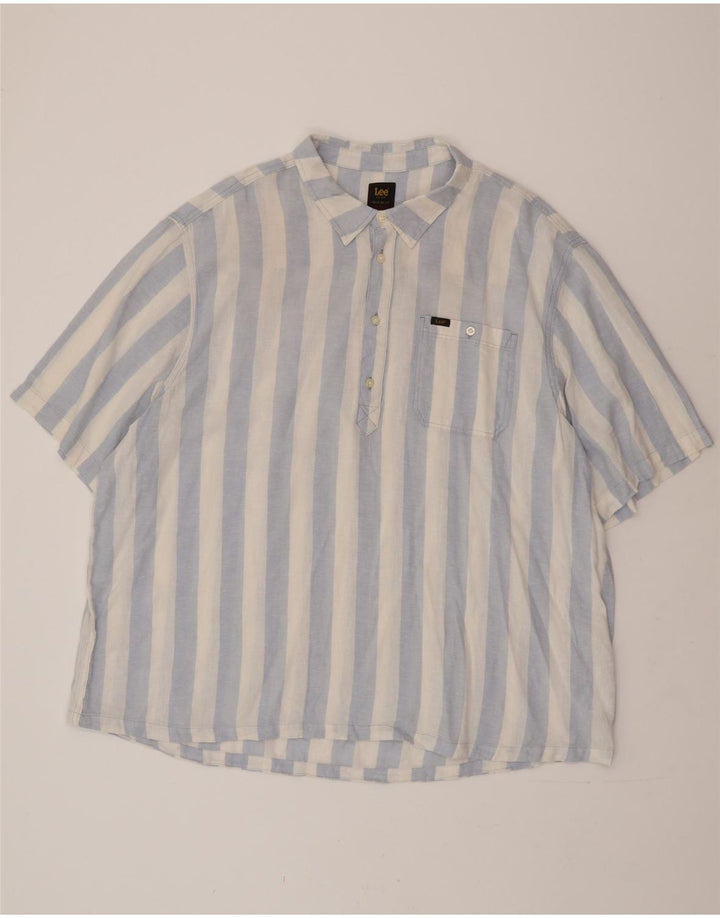 LEE Chemise pull à manches courtes pour homme, coupe décontractée, en lin rayé bleu 2XL