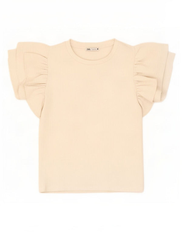 Zara Womens Crop Blouse Top UK 12 Moyen Blanc Cassé Polyester