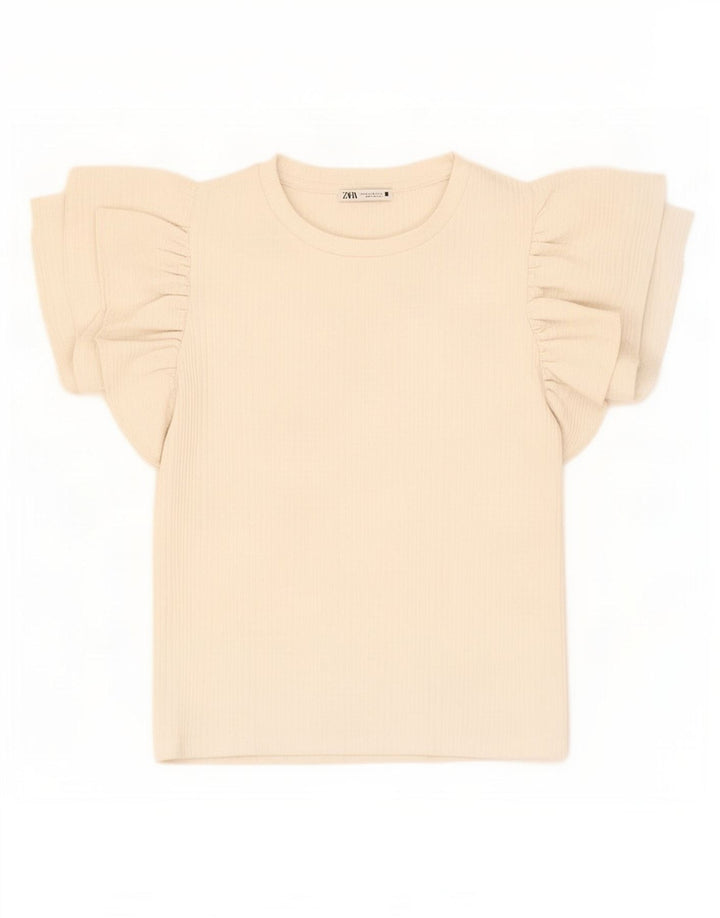 Zara Womens Crop Blouse Top UK 12 Moyen Blanc Cassé Polyester