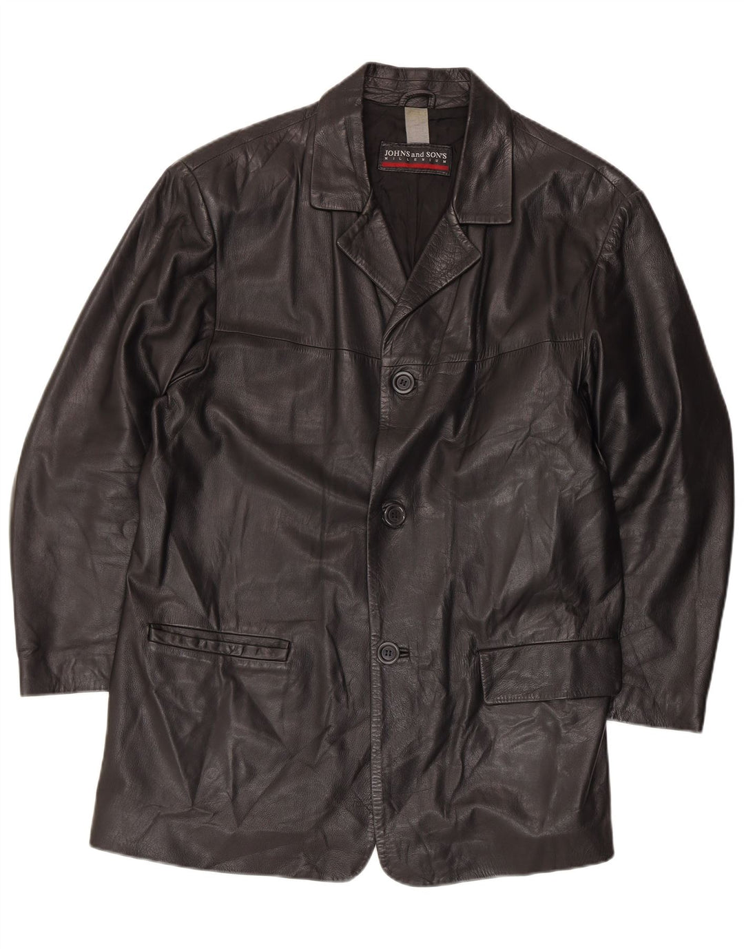 Johns And Son's Veste blazer en cuir à 3 boutons pour homme IT 56 3XL Cuir noir