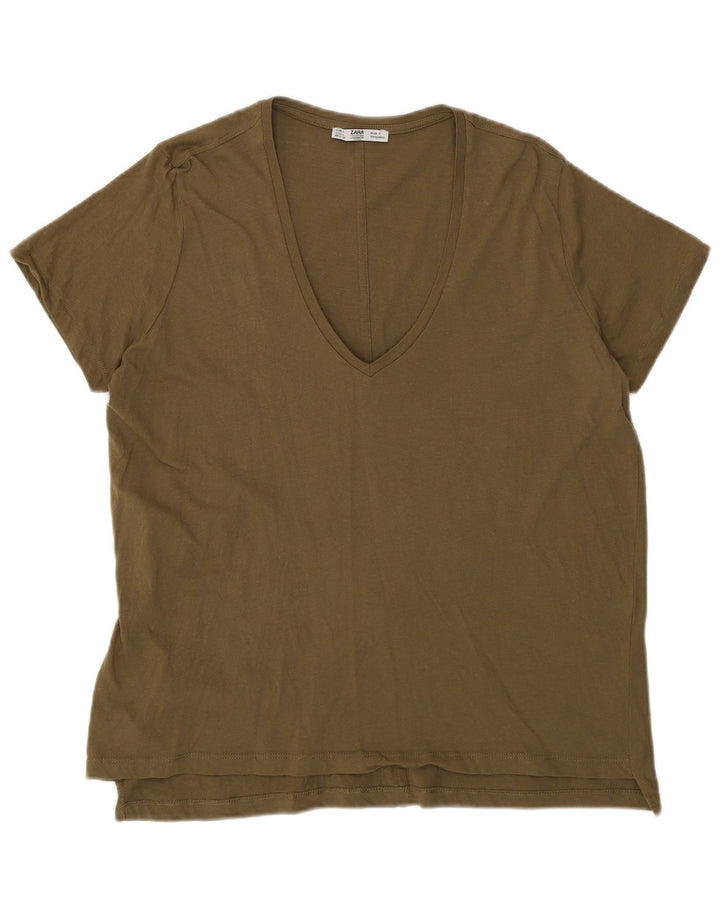 Zara T-Shirt Femme Top UK 16 Large Kaki