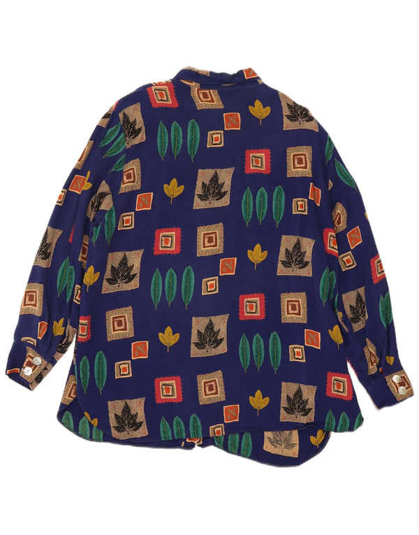 Chemise surdimensionnée femme vintage UK 18 XL Blue Patchwork Cupro