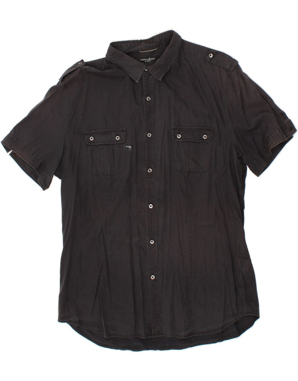 GUESS BY MARCIANO Chemise militaire à manches courtes pour homme en coton gris 2XL