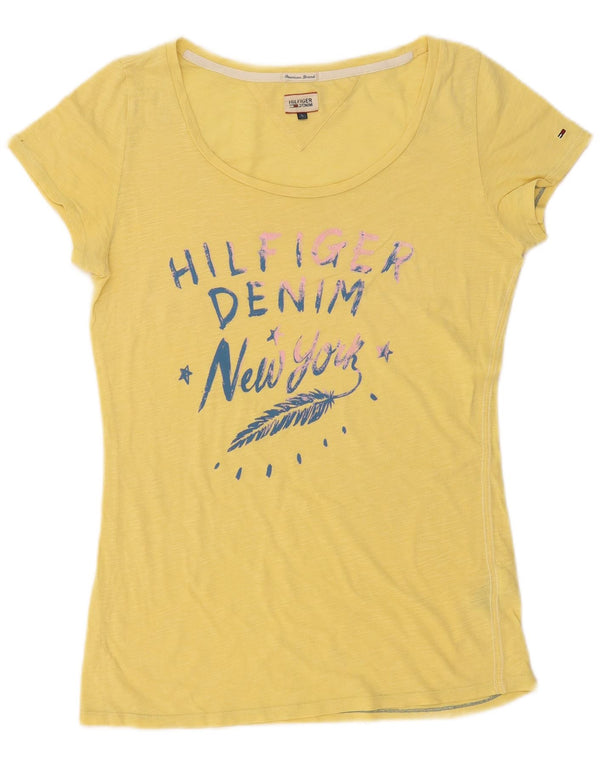 Tommy Hilfiger Womens Graphic T-Shirt Top UK 14 Large Yellow Cotton