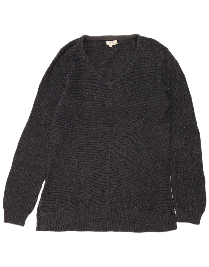 FAT FACE Pull surdimensionné à col en V pour femme UK 10 Petit Gris Coton