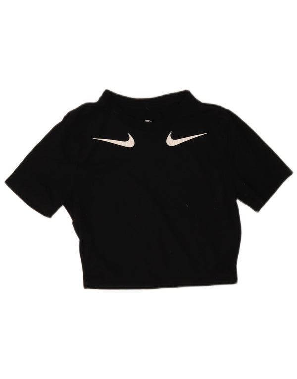 Nike Womens Crop Slim Fit Graphic T-Shirt Top UK 8 Small Noir Modal