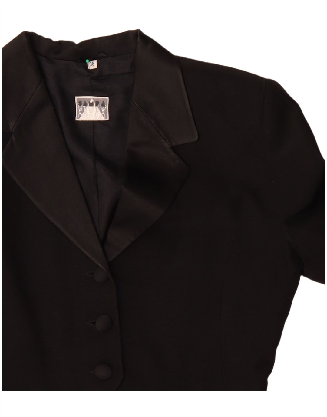 vintage Femme Asymétrique 3 Bouton Blazer Veste EU 36 Petit Acétate Noir