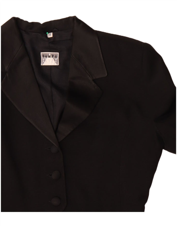 vintage Femme Asymétrique 3 Bouton Blazer Veste EU 36 Petit Acétate Noir