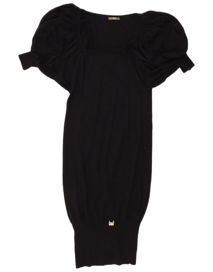 ICEBERG Robe pull à manches courtes pour femme UK 10 Petite laine noire
